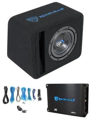 SK58 Package 8" Loaded K5 Car Subwoofer with Amplifier | Vented Enclosure, dB10 Mono Class D Amp, 800W Peak/200W RMS CEA, Wiring Kit Included, 4 Ohm, MDF Cabinet SK58 Package 8" Loaded K5 Car Subwoofer with Amplifier | Vented Enclosure, dB10 Mono Class D Amp, 800W Peak/200W RMS CEA, Wiring Kit Included, 4 Ohm, MDF Cabinet