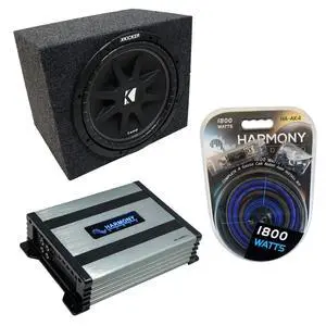 Universal Car Stereo Rearfire Sealed Single 10" Kicker Bundle Comp C10 Sub Box Enclosure & Harmony HA-A400.1 Amp Universal Car Stereo Rearfire Sealed Single 10" Kicker Bundle Comp C10 Sub Box Enclosure & Harmony HA-A400.1 Amp