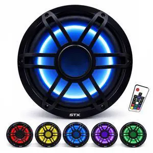 STX10MSB - 10-Inch Super Marine Subwoofer, 1000W Max Power, RGB LED Waterproof, Compact Fit - Ideal for Boats, UTVs, ATVs STX10MSB - 10-Inch Super Marine Subwoofer, 1000W Max Power, RGB LED Waterproof, Compact Fit - Ideal for Boats, UTVs, ATVs