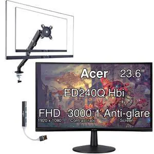 Nitro 24" Monitor, FreeSync 100?Hz FHD 1500R Curve ZeroFrame Design with 1ms Response Time, VESA Mount (100mm), VGA, HDMI & Dockztorm USB Port Expander, Black (2026) & Ergoflexy Single Mount Arm Nitro 24" Monitor, FreeSync 100?Hz FHD 1500R Curve ZeroFrame Design with 1ms Response Time, VESA Mount (100mm), VGA, HDMI & Dockztorm USB Port Expander, Black (2026) & Ergoflexy Single Mount Arm