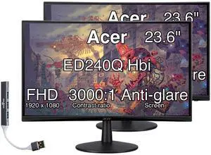Nitro ED240Q 24-Inch 1500R Curved FHD Monitor (2 Pack) | FreeSync, 1ms Response Time, ZeroFrame Design, HDMI, VGA, VESA Mount (100mm) & Dockztorm USB Port Expander Black Nitro ED240Q 24-Inch 1500R Curved FHD Monitor (2 Pack) | FreeSync, 1ms Response Time, ZeroFrame Design, HDMI, VGA, VESA Mount (100mm) & Dockztorm USB Port Expander Black