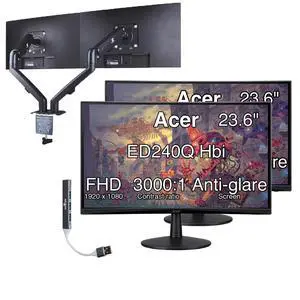 Nitro 24" Monitor, FreeSync 100?Hz FHD 1500R Curve ZeroFrame Design with 1ms Response Time, VESA Mount (100mm), VGA, HDMI & Dockztorm USB Port Expander, Black (2026) Dual Monitor Mount 2 Pack Nitro 24" Monitor, FreeSync 100?Hz FHD 1500R Curve ZeroFrame Design with 1ms Response Time, VESA Mount (100mm), VGA, HDMI & Dockztorm USB Port Expander, Black (2026) Dual Monitor Mount 2 Pack