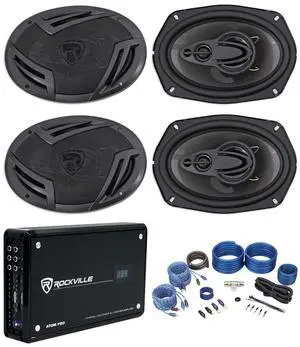 RV69.4A 6x9 4-Way Car Speaker 2-Pair with Atom P20 Amp | 1000W Peak / 220W RMS Per Pair, 4 Ohm, 1600W Peak / 440W RMS Amp, Volt Meter, RWK42 Kit, 2 RCA Cables, 6-items RV69.4A 6x9 4-Way Car Speaker 2-Pair with Atom P20 Amp | 1000W Peak / 220W RMS Per Pair, 4 Ohm, 1600W Peak / 440W RMS Amp, Volt Meter, RWK42 Kit, 2 RCA Cables, 6-items