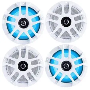 6.5" LED Marine Coaxial Speakers - 2 Pair (4 Units) - OEM Bulk Pack MXA60L with White Grilles 6.5" LED Marine Coaxial Speakers - 2 Pair (4 Units) - OEM Bulk Pack MXA60L with White Grilles