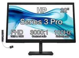 HP Series 3 Pro 22" FHD VA Monitor Anti-Glare, Flicker Free, VESA Mount | 5ms Response Time, Brightness 250 nits, Tilt, HDMI, Black Color HP Series 3 Pro 22" FHD VA Monitor Anti-Glare, Flicker Free, VESA Mount | 5ms Response Time, Brightness 250 nits, Tilt, HDMI, Black Color