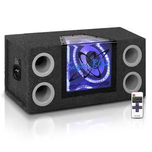 1000W Dual Bandpass Speaker System - Car Audio Subwoofer w/ Neon Accent Lighting, Plexi-Glass Front Window, 4 Tuned Ports, Silver Polypropylene Cone & Rubber Edge Suspension - BNPS102 1000W Dual Bandpass Speaker System - Car Audio Subwoofer w/ Neon Accent Lighting, Plexi-Glass Front Window, 4 Tuned Ports, Silver Polypropylene Cone & Rubber Edge Suspension - BNPS102