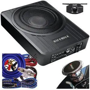 Brutus BW-110A - 800 Watts Compact Amplified Under The Seat Car Truck Subwoofer Low Profile with Bass Remote and 4 Gauge Blue Kit and Gravity Magnet Phone Holder Bundle, Black Brutus BW-110A - 800 Watts Compact Amplified Under The Seat Car Truck Subwoofer Low Profile with Bass Remote and 4 Gauge Blue Kit and Gravity Magnet Phone Holder Bundle, Black