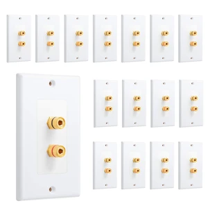16 Pcs Speaker Wall Plate Gold Plated 2 Connector Banana Plug Wall Plate for in-Wall Speaker Wire, Surround Sound & Audio Systems 16 Pcs Speaker Wall Plate Gold Plated 2 Connector Banana Plug Wall Plate for in-Wall Speaker Wire, Surround Sound & Audio Systems