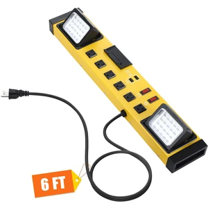 6 Outlets Power Strip with LED Worklight, Yellow Black Metal Heavy Duty Mount Workbench, Power Strip with 6FT 14/3 AWG Cord, 2 USB Ports, 15A Circuit Breaker for Garage Workshop 6 Outlets Power Strip with LED Worklight, Yellow Black Metal Heavy Duty Mount Workbench, Power Strip with 6FT 14/3 AWG Cord, 2 USB Ports, 15A Circuit Breaker for Garage Workshop