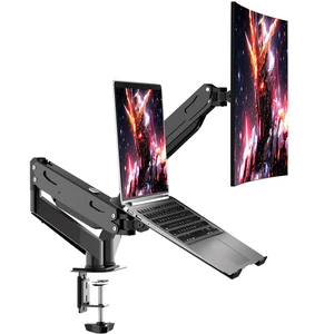 Monitor and Laptop Mount for Max 32" Screen and 17" Notebook Dual Monitor Mount Holds up to 22lbs Each, Laptop Tray Stand with Gas Spring Arm, VESA 75x75/100x100mm Monitor and Laptop Mount for Max 32" Screen and 17" Notebook Dual Monitor Mount Holds up to 22lbs Each, Laptop Tray Stand with Gas Spring Arm, VESA 75x75/100x100mm
