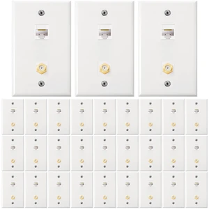30 Pieces Cat6 Ethernet Coax Wall Plate, F-Type Port, White 2 Port Keystone Jack Wall Plate, with Ethernet Port and Gold-plated TV Coax 30 Pieces Cat6 Ethernet Coax Wall Plate, F-Type Port, White 2 Port Keystone Jack Wall Plate, with Ethernet Port and Gold-plated TV Coax
