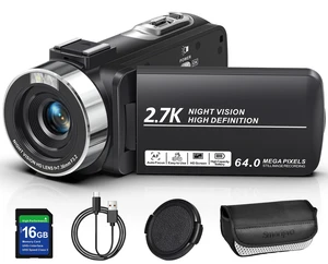 2.7K 64MP Video Camera Camcorder IR Night Vision YouTube Vlogging Camera Webcam 16X Digital Zoom 270° Rotation Screen with 16G SD Card,Battery 2.7K 64MP Video Camera Camcorder IR Night Vision YouTube Vlogging Camera Webcam 16X Digital Zoom 270° Rotation Screen with 16G SD Card,Battery