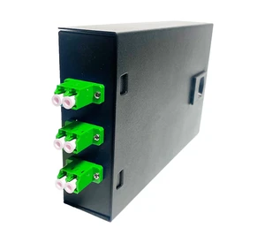 Fiber Optic Wall Mount Box with LC Couplers for Single Mode & Multimode Fiber Optic Cable. Fiber Box Enclosure for MPOEs, Network Rooms, and IDF Rooms. (LC 6 Strand APC) Fiber Optic Wall Mount Box with LC Couplers for Single Mode & Multimode Fiber Optic Cable. Fiber Box Enclosure for MPOEs, Network Rooms, and IDF Rooms. (LC 6 Strand APC)