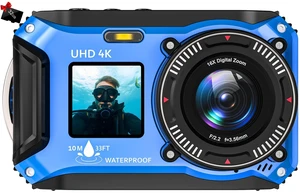 4K Underwater Camera 64MP 33FT Waterproof, 32GB Card Dual-Screen Dustproof Suitable for Snorkeling, Vacation, UHD Autofocus Point-and-Shoot, Compact, Floatable, 1500mAh Battery, Type-C, Blue 4K Underwater Camera 64MP 33FT Waterproof, 32GB Card Dual-Screen Dustproof Suitable for Snorkeling, Vacation, UHD Autofocus Point-and-Shoot, Compact, Floatable, 1500mAh Battery, Type-C, Blue
