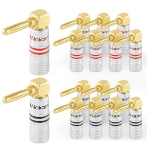 GrubLock 24k Gold Plated Right Angle Banana Plugs, 10-18 AWG Excel Series, Gauge Size 4mm for Speakers Amplifier Hi-Fi AV Stereo Audio Wire Cable Screw Connector, 16 Pcs (8-Pairs) GrubLock 24k Gold Plated Right Angle Banana Plugs, 10-18 AWG Excel Series, Gauge Size 4mm for Speakers Amplifier Hi-Fi AV Stereo Audio Wire Cable Screw Connector, 16 Pcs (8-Pairs)