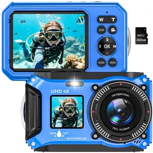 4K Underwater Camera 64MP 33FT Waterproof Camera with 32GB Card Dual-Screen, 16X Zoom, Autofocus, Floatable, 1500mAh Battery, Fill Light, Ideal for Snorkeling, Swimming, Travel 4K Underwater Camera 64MP 33FT Waterproof Camera with 32GB Card Dual-Screen, 16X Zoom, Autofocus, Floatable, 1500mAh Battery, Fill Light, Ideal for Snorkeling, Swimming, Travel