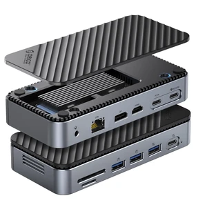 12-in-1 USB C Hub with m.2 ssd Enclosure, USB C Docking Station Dual Monitor HDMI DP 8K@30Hz/4K@60Hz, 10Gbps USB, Gigabit Ethernet, 100W PD, SD TF Reader for Mac & Windows Laptops M2P11 12-in-1 USB C Hub with m.2 ssd Enclosure, USB C Docking Station Dual Monitor HDMI DP 8K@30Hz/4K@60Hz, 10Gbps USB, Gigabit Ethernet, 100W PD, SD TF Reader for Mac & Windows Laptops M2P11