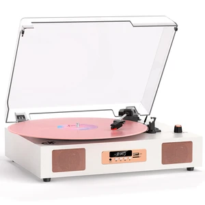 Vinyl Record Player Bluetooth 3-Speed Turntable White & Rose Gold Built-in Stereo Speakers USB Recording 3 Speeds Belt Drive Turntables, RCA Output, LED Display, EQ Vinyl Record Player Bluetooth 3-Speed Turntable White & Rose Gold Built-in Stereo Speakers USB Recording 3 Speeds Belt Drive Turntables, RCA Output, LED Display, EQ