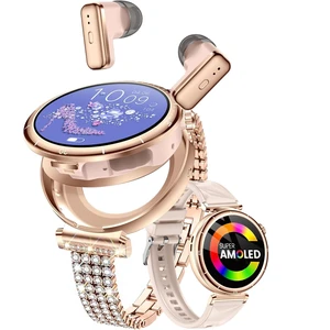 Smart Watch with Earbuds for Women, 1.43 AMOLED Display + Crystal Bling Band, BT Calling, Heart Rate Monitor, Sleep Tracking, Fitness Tracker, Compatible with Android & iPhone Smart Watch with Earbuds for Women, 1.43 AMOLED Display + Crystal Bling Band, BT Calling, Heart Rate Monitor, Sleep Tracking, Fitness Tracker, Compatible with Android & iPhone