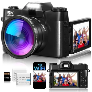 Digital Camera,UHD 75MP 5K Digital Cameras for Photography with WiFi,64GB SD Card Vlogging Travel Camera for YouTube,Featuring 3" 180°Flip Screen,Suitable for Beginners and Teens,Black Digital Camera,UHD 75MP 5K Digital Cameras for Photography with WiFi,64GB SD Card Vlogging Travel Camera for YouTube,Featuring 3" 180°Flip Screen,Suitable for Beginners and Teens,Black