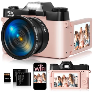 5K Digital Camera for Photography,UHD 75MP WiFi Vlogging Camera for YouTube,Compact Camera with 3" 180°Flip Screen,64GB SD Card,16X Digital Zoom,2 Batteries,Perfect for Beginners and Teens,Pink 5K Digital Camera for Photography,UHD 75MP WiFi Vlogging Camera for YouTube,Compact Camera with 3" 180°Flip Screen,64GB SD Card,16X Digital Zoom,2 Batteries,Perfect for Beginners and Teens,Pink