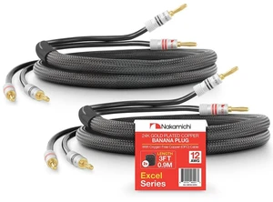 24k Gold Plated Banana Plugs Speaker Cables 99.9% OFC (3 Feet) Oxygen-Free Copper, Excel Series, Amplifier Heavy Duty Braided In-Wall CL2 Rated Wires - Black (12AWG / 3ft / 0.9m) 2-Pack 24k Gold Plated Banana Plugs Speaker Cables 99.9% OFC (3 Feet) Oxygen-Free Copper, Excel Series, Amplifier Heavy Duty Braided In-Wall CL2 Rated Wires - Black (12AWG / 3ft / 0.9m) 2-Pack