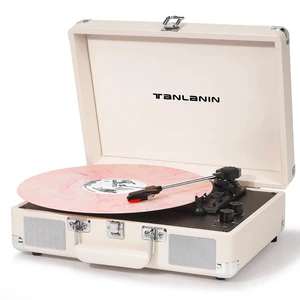 Record Player with Enhanced Speakers 3-Speed Bluetooth Suitcase Portable Vinyl Record Player Treble & Bass Control Belt Drive Vinyl Vintage Turntable AUX Line-in/Out, Creamy Record Player with Enhanced Speakers 3-Speed Bluetooth Suitcase Portable Vinyl Record Player Treble & Bass Control Belt Drive Vinyl Vintage Turntable AUX Line-in/Out, Creamy