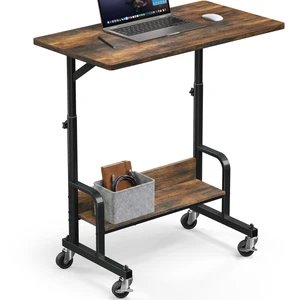 Height Adjustable Mobile Standing Desk Laptop Cart, Rustic Brown Height Adjustable from 30.5~40.5" w/ Lockable Wheels Storage Shelf Height Adjustable Mobile Standing Desk Laptop Cart, Rustic Brown Height Adjustable from 30.5~40.5" w/ Lockable Wheels Storage Shelf