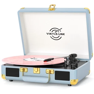 VINYLSLINK Bluetooth Vinyl Record Player, 3-Speed Portable Turntable with Treble & Bass Control, Built-in Stereo Speakers, Belt-Driven LP Player with RCA & Headphone Jack, Vintage Blue Design VINYLSLINK Bluetooth Vinyl Record Player, 3-Speed Portable Turntable with Treble & Bass Control, Built-in Stereo Speakers, Belt-Driven LP Player with RCA & Headphone Jack, Vintage Blue Design