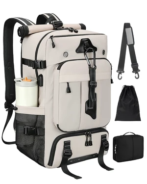 Travel Backpack for Men,40L Carry On Backpack Fits 16" Laptop 3 in 1 Luggage Duffle Bag with USB Charging Port, Shoe Compartment,for Weekend Getaway, School Book Bag,Overnight Trip,Beige Travel Backpack for Men,40L Carry On Backpack Fits 16" Laptop 3 in 1 Luggage Duffle Bag with USB Charging Port, Shoe Compartment,for Weekend Getaway, School Book Bag,Overnight Trip,Beige