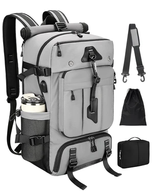 Travel Backpack for Men, 40L Carry on Backpack For Camping,Weekender Grey Large Carry On, Convertible Duffle Bag, Shoe Compartment, Fits 16 Inch Laptop, Durable Travel Backpack for Men, 40L Carry on Backpack For Camping,Weekender Grey Large Carry On, Convertible Duffle Bag, Shoe Compartment, Fits 16 Inch Laptop, Durable