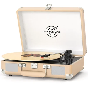 VINYLSLINK Bluetooth Vinyl Record Player with Treble & Bass Adjustment, Vintage Portable Turntable Suitcase with Built-in Speakers, 3-Speed Belt Drive (33/45/78 RPM), Auto Stop, RCA/AUX/Headphone Jack VINYLSLINK Bluetooth Vinyl Record Player with Treble & Bass Adjustment, Vintage Portable Turntable Suitcase with Built-in Speakers, 3-Speed Belt Drive (33/45/78 RPM), Auto Stop, RCA/AUX/Headphone Jack