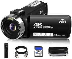 Video Camera, 4K Camcorder 56MP Digital Video Recorder 18X Zoom 3" 270° Rotation Touchscreen IR Night Vision, Wifi Vlogging Camera for YouTube 64GB Card Anti-Shake Remote Control Camera Bag Lens Cap Video Camera, 4K Camcorder 56MP Digital Video Recorder 18X Zoom 3" 270° Rotation Touchscreen IR Night Vision, Wifi Vlogging Camera for YouTube 64GB Card Anti-Shake Remote Control Camera Bag Lens Cap