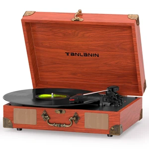 Suitcase Record Player with Speakers, Bluetooth in/Out, Red Brown Vintage portable turntable, 3-speed auto stop, bass/treble control, belt drive, RCA/AUX and headphone jack, home decor gift Suitcase Record Player with Speakers, Bluetooth in/Out, Red Brown Vintage portable turntable, 3-speed auto stop, bass/treble control, belt drive, RCA/AUX and headphone jack, home decor gift