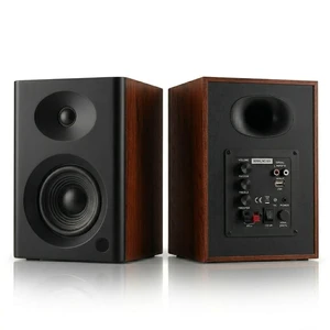 4-Inch Powered Bluetooth Bookshelf Speakers, Black 60W Active Home Audio System w/ Wooden Enclosure & RCA/AUX Inputs, Remote, for Turntable, Record Player, Desktop Computer, PC 4-Inch Powered Bluetooth Bookshelf Speakers, Black 60W Active Home Audio System w/ Wooden Enclosure & RCA/AUX Inputs, Remote, for Turntable, Record Player, Desktop Computer, PC