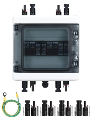 Solar Disconnect Switch 40Amp DC Circuit Breaker with Surge Protector PV Combiner Box for Solar Panel 2 in 2 Out Solar Disconnect Switch 40Amp DC Circuit Breaker with Surge Protector PV Combiner Box for Solar Panel 2 in 2 Out