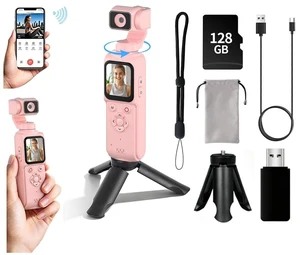 4K Handheld Vlogging Camera with WiFi,Pocket Gimbal Vlogging Camera with Face Tracking,330° Rotating Lens Handheld Camcorder,75MP Fast Focusing,Axis Stabilizer for Vloggers and YouTube (PINK-128G) 4K Handheld Vlogging Camera with WiFi,Pocket Gimbal Vlogging Camera with Face Tracking,330° Rotating Lens Handheld Camcorder,75MP Fast Focusing,Axis Stabilizer for Vloggers and YouTube (PINK-128G)