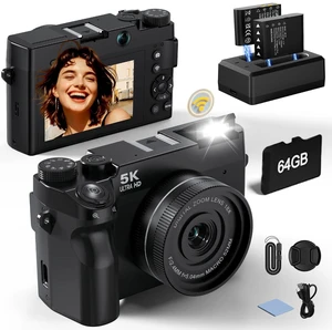 5K 75 MP Digital Camera for Photography with 18X Zoom, 64GB, UHD Dual Lens WiFi Autofocus Vlogging Camera, Compact Point and Shoot Travel Cameras for Beginner and Teen, 1 Charge for 2 Batteries, Gift 5K 75 MP Digital Camera for Photography with 18X Zoom, 64GB, UHD Dual Lens WiFi Autofocus Vlogging Camera, Compact Point and Shoot Travel Cameras for Beginner and Teen, 1 Charge for 2 Batteries, Gift