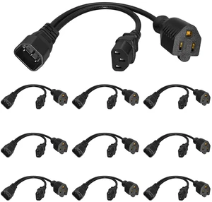 C14 Male to C13 + NEMA 5-15R Y-Splitter Power Cord, 10Packs 1FT/0.32M, 10A 250V, For Server, PDU, UPS, Desktop, Monitor, Small Appliances, AC Power Adapter Cable C14 Male to C13 + NEMA 5-15R Y-Splitter Power Cord, 10Packs 1FT/0.32M, 10A 250V, For Server, PDU, UPS, Desktop, Monitor, Small Appliances, AC Power Adapter Cable