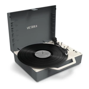 Re-Spin Sustainable Suitcase Vinyl Record Player, 3-Speed (33 1/3, 45 & 78 RPM), Belt-Driven Bluetooth Turn Table with Built-in Bass Radiator, 3.5mm Headphone Jack (Gray) Re-Spin Sustainable Suitcase Vinyl Record Player, 3-Speed (33 1/3, 45 & 78 RPM), Belt-Driven Bluetooth Turn Table with Built-in Bass Radiator, 3.5mm Headphone Jack (Gray)