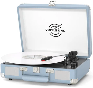 Vinyl Record Player Bluetooth, 3-Speed Turntable Vinyl Player with Built-in Stereo Speakers, Portable Suitcase Record Players with Bass/Treble Control, AUX/RCA/Headphone Jack, Blue Vinyl Record Player Bluetooth, 3-Speed Turntable Vinyl Player with Built-in Stereo Speakers, Portable Suitcase Record Players with Bass/Treble Control, AUX/RCA/Headphone Jack, Blue