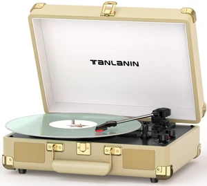 Portable Record Player with Bluetooth Input, 3-Speed Belt-Drive Suitcase Turntable, Built-in Stereo Speakers, Bass/Treble Control, AUX& RCA Output, Headphone Jack, Beige & Gold Portable Record Player with Bluetooth Input, 3-Speed Belt-Drive Suitcase Turntable, Built-in Stereo Speakers, Bass/Treble Control, AUX& RCA Output, Headphone Jack, Beige & Gold