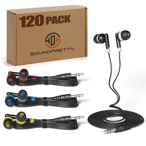 SOUNPRETTY 120 Pack Wholesale School Earbuds in Bulk - 4ft Tangle-Free Cord, 4 Colors, 85dB Safe Volume Headphones for Classroom, Chromebook, Tablet - Individually Wrapped SOUNPRETTY 120 Pack Wholesale School Earbuds in Bulk - 4ft Tangle-Free Cord, 4 Colors, 85dB Safe Volume Headphones for Classroom, Chromebook, Tablet - Individually Wrapped