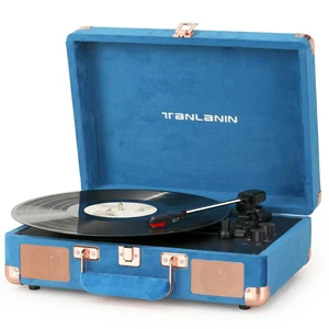 Velvet Record Player with Built-in Speakers, Bass/Treble Control, Blue Vintage portable suitcase turntable Bluetooth input, 3-speed auto stop, RCA/AUX/headphone jack, home décor gift for dorms Velvet Record Player with Built-in Speakers, Bass/Treble Control, Blue Vintage portable suitcase turntable Bluetooth input, 3-speed auto stop, RCA/AUX/headphone jack, home décor gift for dorms
