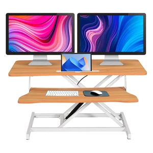 Standing Desk Converter 37 Inch Height Adjustable Desk Riser with GasSpring Lift, Duals Screen Converter and Laptop Workstation, Sit Stand Ergonomic Riser with Wide Keyboard Tray for Offices (Wood) Standing Desk Converter 37 Inch Height Adjustable Desk Riser with GasSpring Lift, Duals Screen Converter and Laptop Workstation, Sit Stand Ergonomic Riser with Wide Keyboard Tray for Offices (Wood)