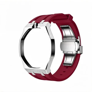 Steel Case Silicone Strap for Royal Pop 12 O'Clock (silver red) 316L Stainless Steel Metal Case and Soft Silicone Band Mod Kit for Swatch x AP, Wrist Conversion Kit, Snap-in Install Steel Case Silicone Strap for Royal Pop 12 O'Clock (silver red) 316L Stainless Steel Metal Case and Soft Silicone Band Mod Kit for Swatch x AP, Wrist Conversion Kit, Snap-in Install