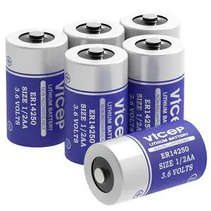 6-Pack ER14250 3.6V Lithium Battery 1200mAh, Non-Rechargeable | ER 14250 1/2AA LS14250 Li-SOCL Batteries Compatible with Movement Monitor, Dog Collar, Meter Reader 6-Pack ER14250 3.6V Lithium Battery 1200mAh, Non-Rechargeable | ER 14250 1/2AA LS14250 Li-SOCL Batteries Compatible with Movement Monitor, Dog Collar, Meter Reader