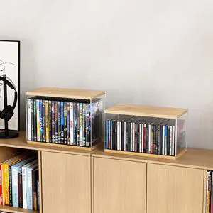 2Pack Stackable Wood Acrylic CD Holder Desk Rack Organizer Holds up to 60 CD Jewel Cases Media Storage Rack for Movie & Video Games Collections,Natural Wood 2Pack Stackable Wood Acrylic CD Holder Desk Rack Organizer Holds up to 60 CD Jewel Cases Media Storage Rack for Movie & Video Games Collections,Natural Wood