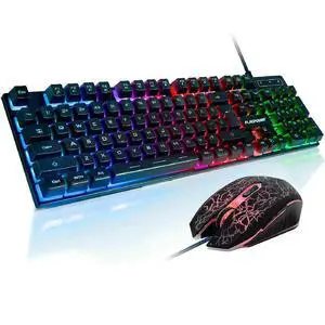 Gaming Keyboard and Mouse Combo, Wired Full Size Keyboard Mouse | RGB Backlit Mechanical Feeling Keyboard, Adjustable DPI and 4 Colors Breathing Mouse for PC Laptop Computer Game and Work Gaming Keyboard and Mouse Combo, Wired Full Size Keyboard Mouse | RGB Backlit Mechanical Feeling Keyboard, Adjustable DPI and 4 Colors Breathing Mouse for PC Laptop Computer Game and Work