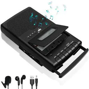 Portable Cassette Player and Recorder Converter, Convert Cassette to Digital & Save to USB Drive, Audio Tape Recorder with Retractable Handle, Independent Microphone, Built-in Speaker Portable Cassette Player and Recorder Converter, Convert Cassette to Digital & Save to USB Drive, Audio Tape Recorder with Retractable Handle, Independent Microphone, Built-in Speaker